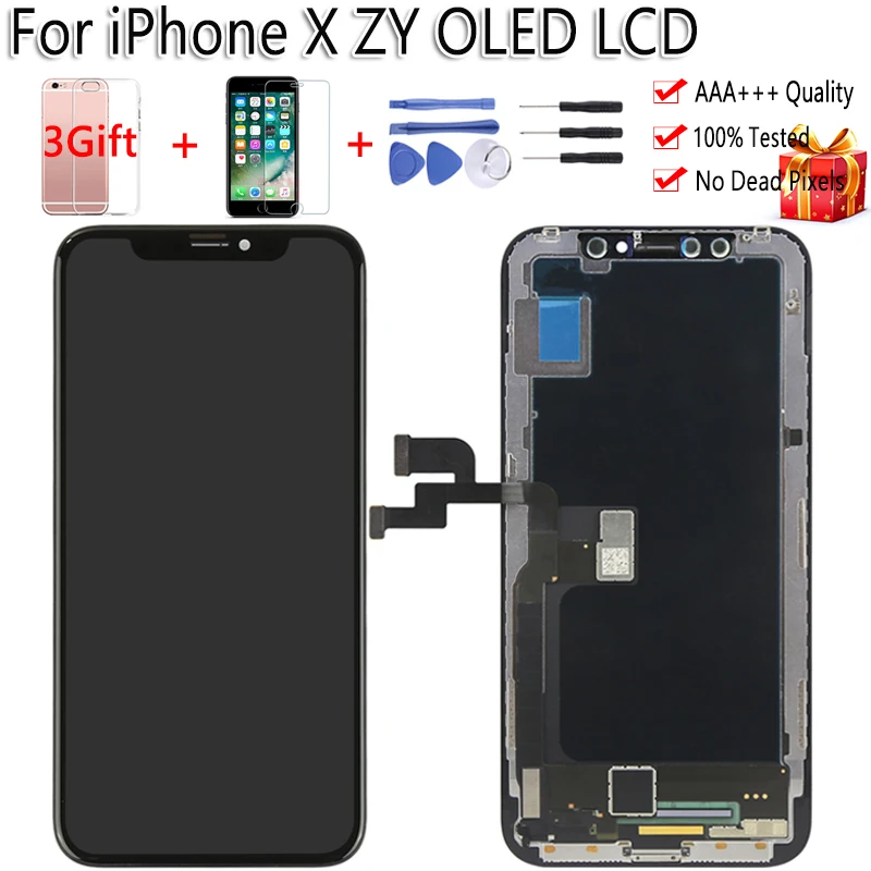 

OLED For iPhone X LCD Display Touch Screen 5.8 Inch Digitizer Assembly Replacement 100% Tested Free Tool For iPhone X ZYOLED LCD