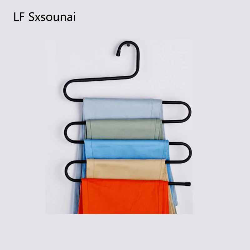 

LF Sxsounai Stainless steel iron trousers frame multi-layer magic non-slip S-type trousers clip hanger multi-functional wardrobe