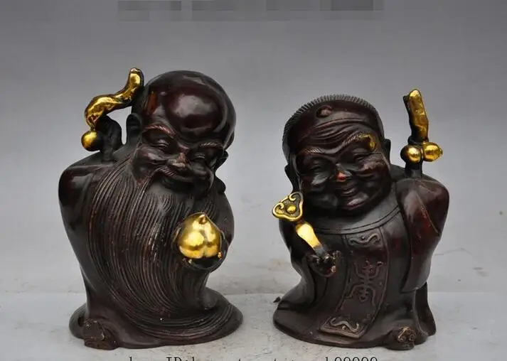 8&quotMark China Bronze gilt Long Life Longevity Shouxing God Wife Star Pair Statue | Дом и сад
