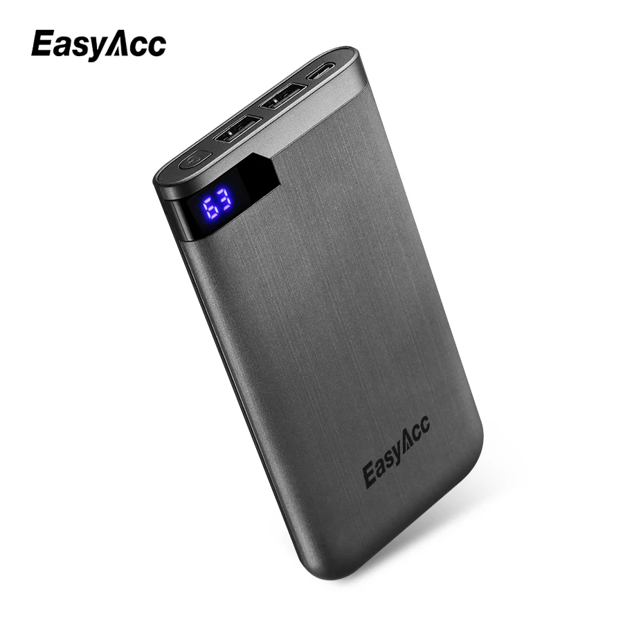 10000 мАч для XiaoMi, Easyacc внешний аккумулятор тонкий двойной выход микро usb порты внешний аккумулятор для iPhone Xiaomi huawei