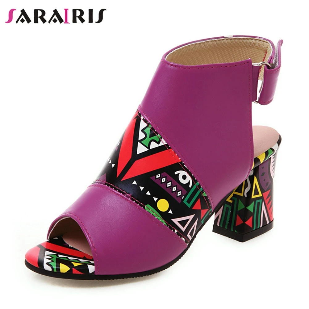 

SARAIRIS Brand New INS Hot Big Size 34-43 Ladies High Heels Print Peep Toe Women Shoes Woman Casual Party Summer Sandals 2019