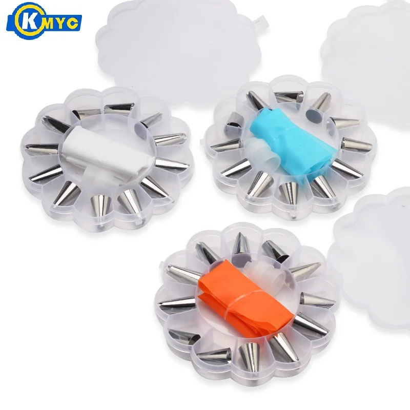 

KMYC 14Pcs/Set Icing Piping Cream Pastry Bag Nozzle Set DIY Cake Decorating Stainless Steel Nozzle Set With Collecting Storage