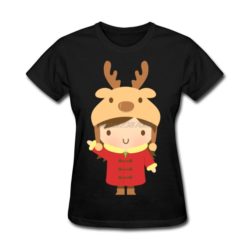 Tee Shirts Women christmas girl reindeer 100 Cotton High Quality T Shirt Woman Pre cotton Low