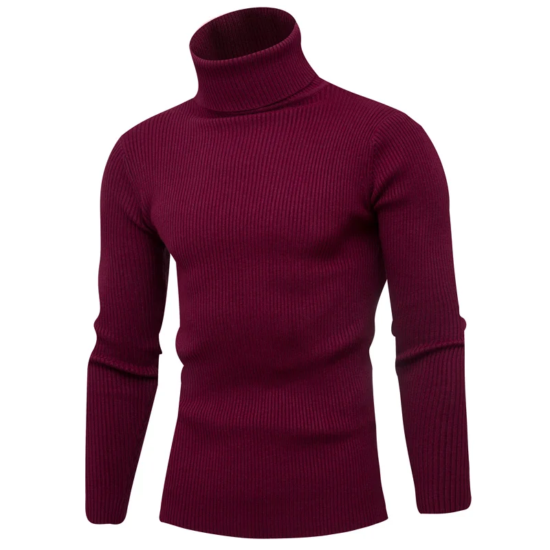 Sweater Men Turtleneck Solid Color Knitwear New Fashion Handsome Pullover Vertical Base Basic Casual Sweater