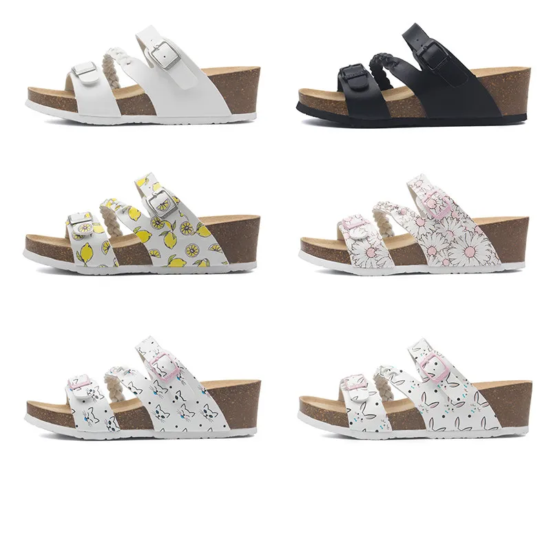 

summer open toe wedges cork slides woman print platform slippers brand design cozy flip flops female shoes hot gladiator sandals