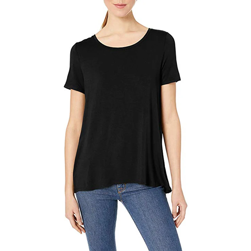 

Women's Short-Sleeve Scoopneck Swing Tee Cotton Solid Plus Size T-shirts US Size S-5XL