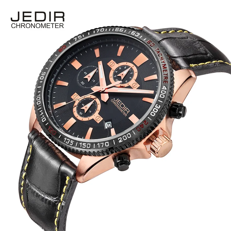 

JEDIR Nail Shape Scale Three Functional Subdial Calendar Quartz Movement Hardlex Window Buckle Luminous Fashion Men Watch