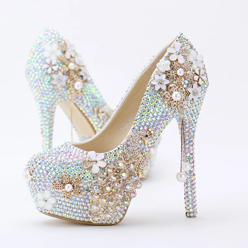 ab 8cm Schuhe Heels Pumps 14cm Wunderschöne Prom Hochzeit Kristall Ab Party High Phoenix Cinderella Strass Heels 11cm Braut WwUFAa