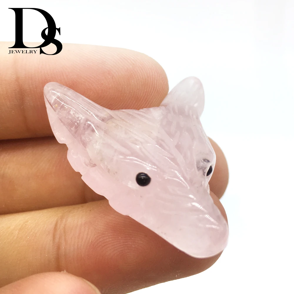 DS 3 см натуральный розовый кварц резной брелок-Чарм в форме головы волка кристалл драгоценный камень рейки целебное ожерелье с подвеской Хэллоуин, рождественский подарок