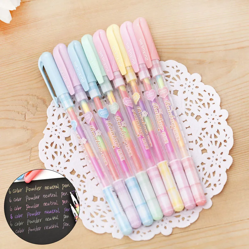 

6 Colors in 1 Gel pen Creative Watercolor Chalk Pens For Writing Painting School Supplies Girls Gifts Diy Albums Decorations