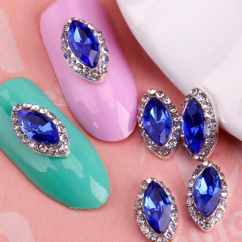 Blueness 10 шт 3D с синими стразами ногтей Драгоценности маркиза красивый дизайн ногтей сплав блеск гель Советы набор страз для ногтей