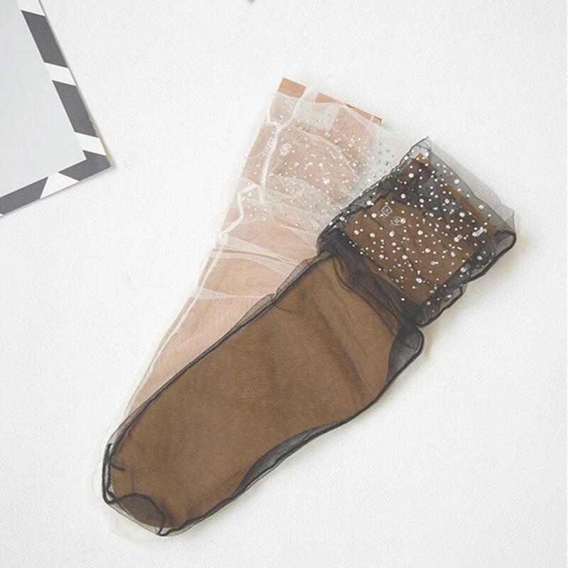

Women Socks Transparent Glitter Crystal Silk Lace Elastic Short Ankle Socks Elegant Ladies Rhinestone Sock See Through Mesh Sock