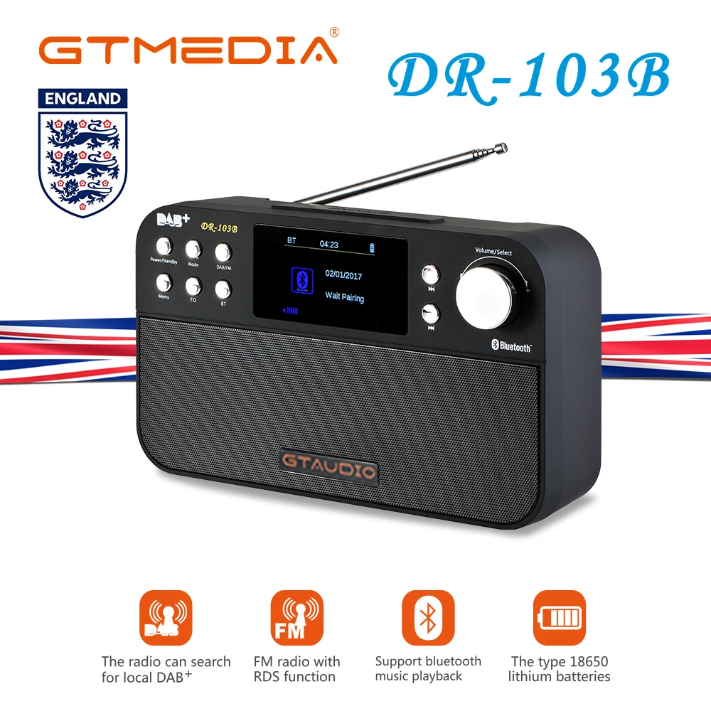 

GT Media Portable FM DAB Radio dr103b dr103 FM RDS Clock/Alarm/Sleep Timer Portable Radio FullBand World Receiver FM 87.5-108MHz