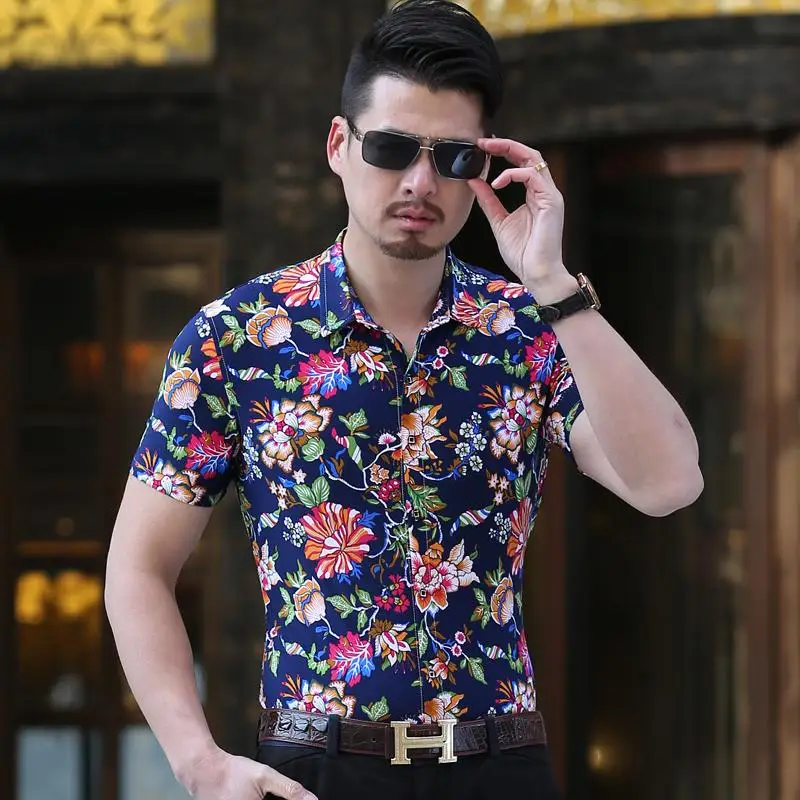 

Mens Shirts Flower Camisa masculina Hawaiian Shirt Male Short sleeve Fashion Summer Casual Floral Blouse Men