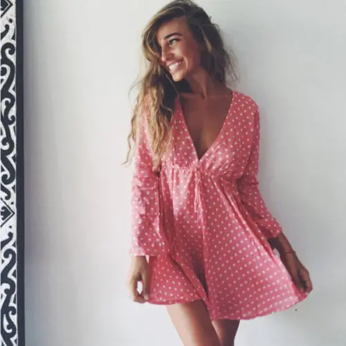 

Hirigin Women Floral Long Sleeve Mini Dress Evening Club Casual Beach Sundress