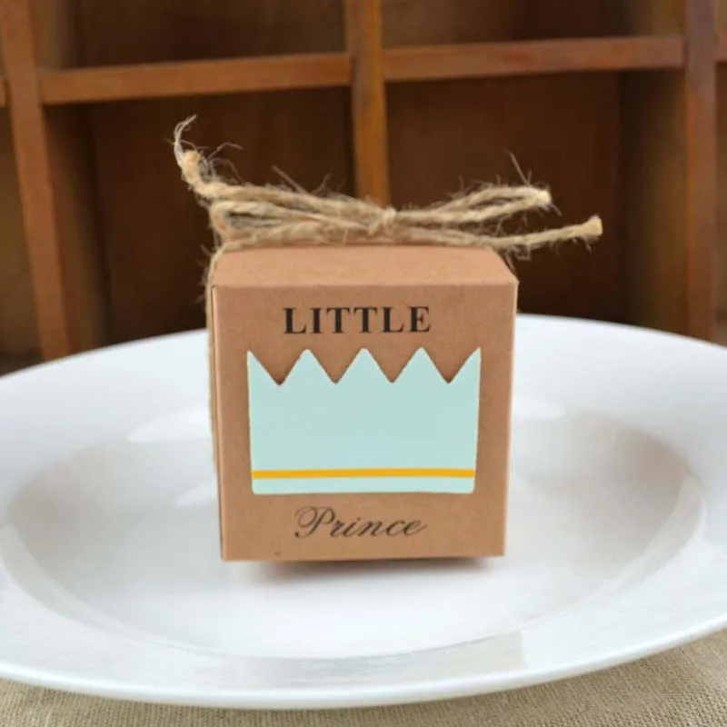 50pcs European Little Prince Princess Square Kraft Paper Candy Boxes Party Gift Box With Hemp Ropes  Wedding Favors Baby Shower (5)
