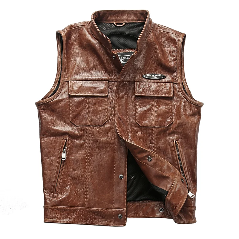 

HA-17 B1010 Read Description! Asian size super quality Cow leather vintage waistcoat men's cowhide leather stylish rider vest