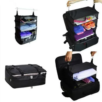 

Luggage Bag Portable Luggage System Hanging Travel Bags Shelves 3 Layer Wardrobe Bag Large Storage Organizer Space-saving