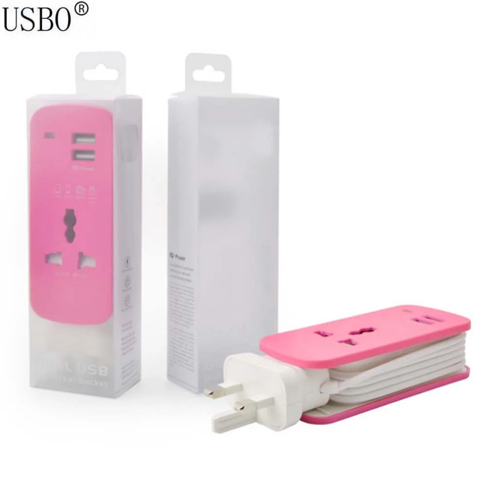 

UK universal travel with power cord conversion plug multi-function socket power converter 2USB with indicator