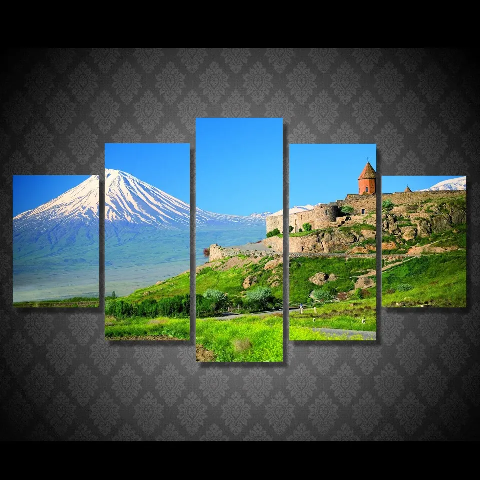 

Frame HD Printed Living Room Wall Art Modern Canvas 5 PiecePcs Snow Mountain Nature View Home Decor Painting Modular Pictures