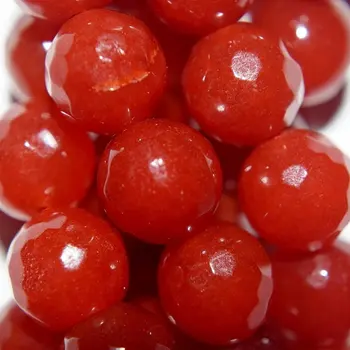 

10 mm Faceted Carnelian Red Quartz - Round 10 mm Colored Quartz beads, Semi Precious Gemstone Beads - Full Strand 15", 37 beads