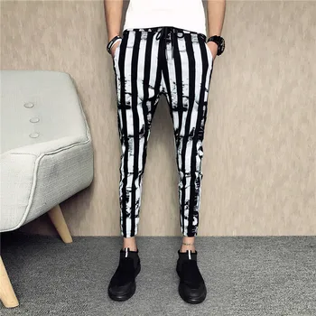 black and white striped trousers mens