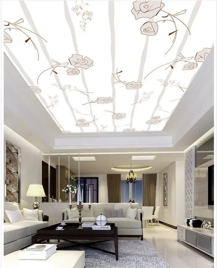 Flower pattern ceiling frescoes 3d wallpaper modern for living room