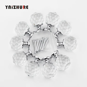 

30mm 10Pcs Crystal Ball+Zinc Alloy Furniture cupboard wardrobe Cabinet Drawer Dresser Door Pulls Knobs Handles with screw