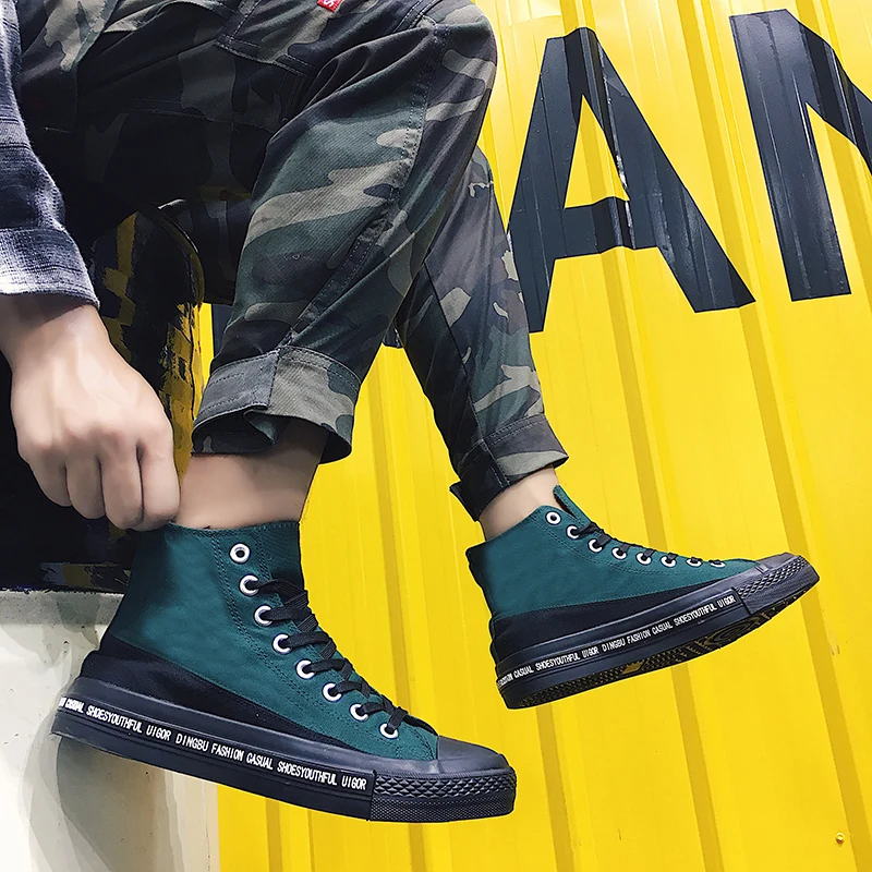 

MIUBU 2019 New Fashion High Top Sneakers Canvas Shoes Men Casual Shoes Flat Lace Up Walking Trekking Outdoor Shoes Trainers