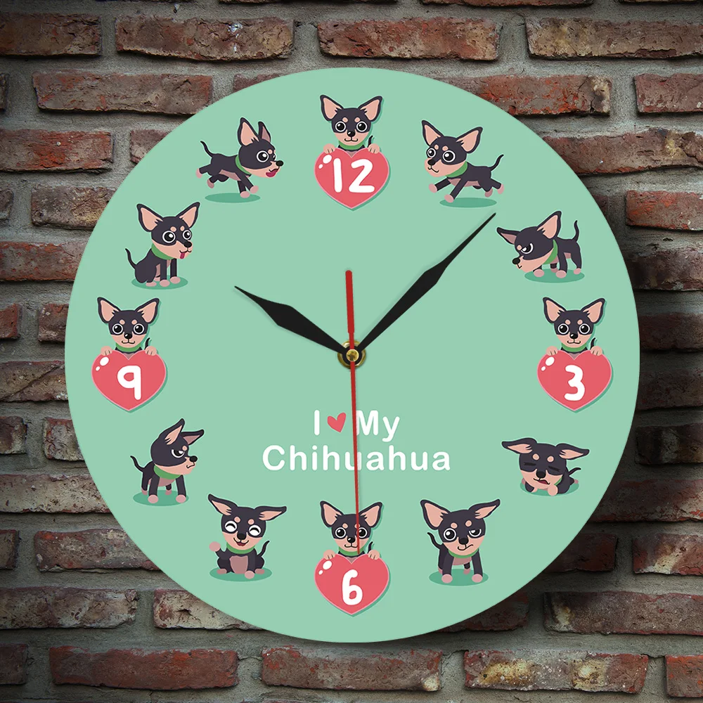 Милые Chi-chi Chihuahueno Мультяшные настенные Clcok I Love My Chihuahua уникальные настенные художественные современные акриловые настенные часы декоративные настенные часы