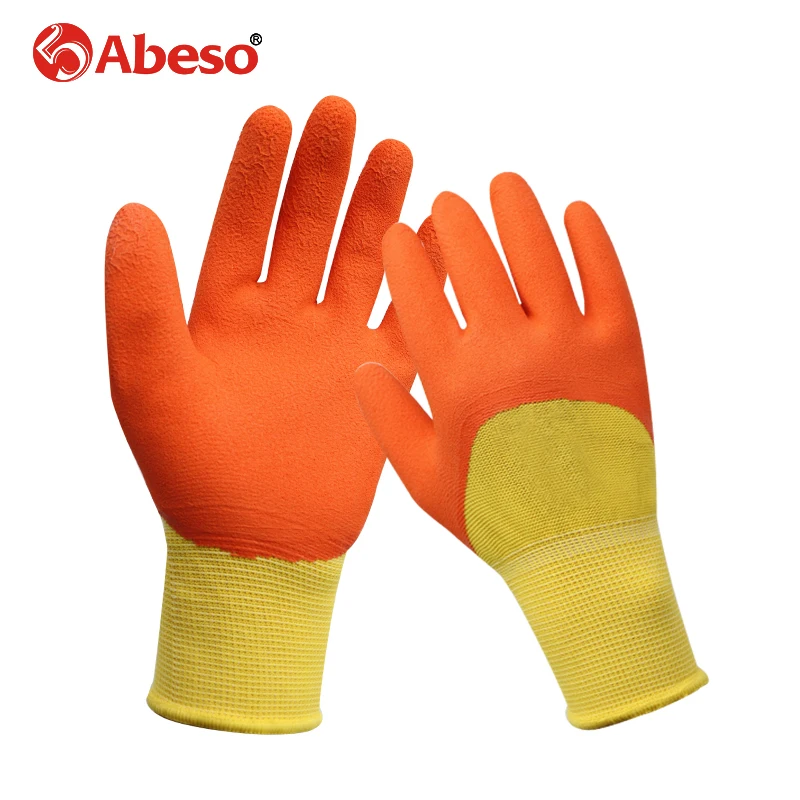 

1Pair Foaming Semi-Hanging Safety Glove Finger Strengthening Cut-Resistant Durable Breathable Yellow Core Orange Rubber Working