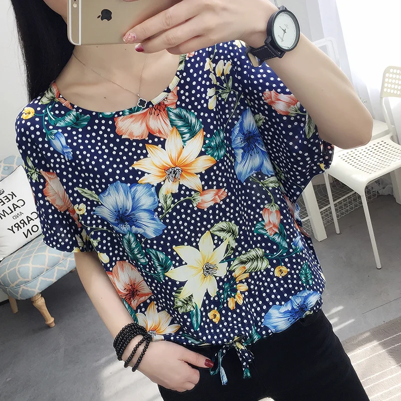 

Summer New Spring O-Neck Chiffon Blouses Shirts Female Tops Plus Size M-3XL Women's Clothing Print Cotton Women Tops Blusa 823H5