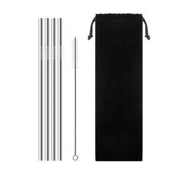 

4Pcs Stainless Steel Metal Drinking Straws Reusable Straw With 1 Cleaner Brush 5 Colors Straw Box Cocktail Accessories with bag
