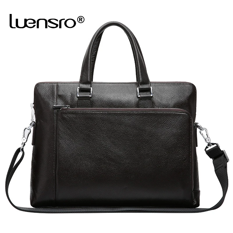 

LUENSRO 100% Genuine Leather Briefcases Men 14 Inch Laptop Briefcase Brand Man Casual HandBag Male Simple Leather Shoulder Bags