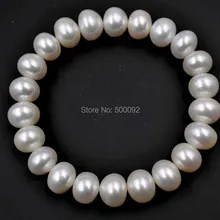 Потрясающие 10 мм белый браслет Блестящий пресноводный жемчуг