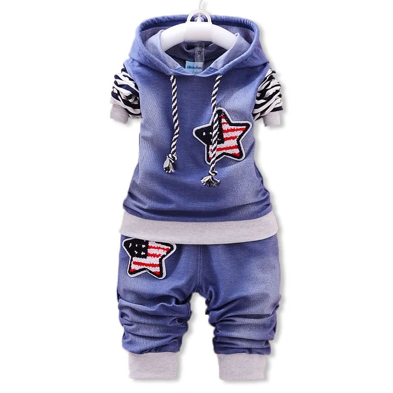 

2019 new baby boy clothes set spring and autumn children 's clothes sets denim body suit fashion hooded jean kids clothing sets