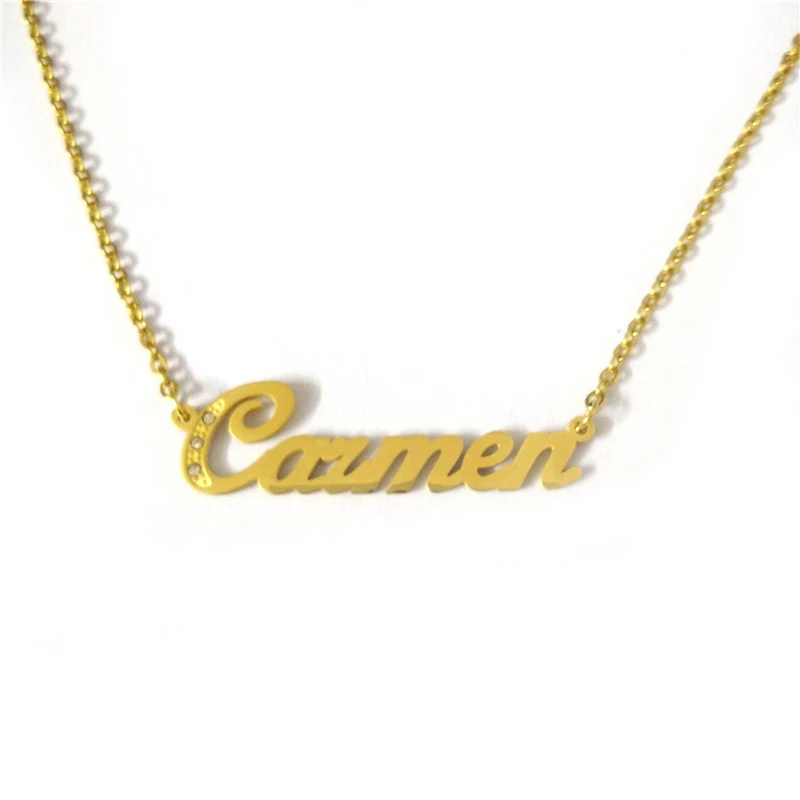 Женское Ожерелье на заказ с именным именем колье золотого цвета надписью Carmen