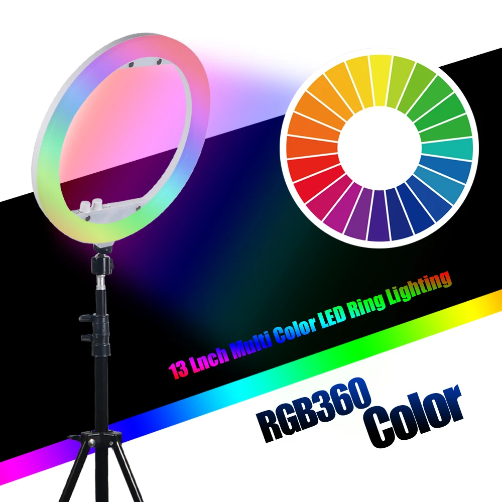 

Photo Studio LED Phone Video LED 13inch RGB ring LED Dimmable Photography Ring Light Lamp 3200K-7000K Outer