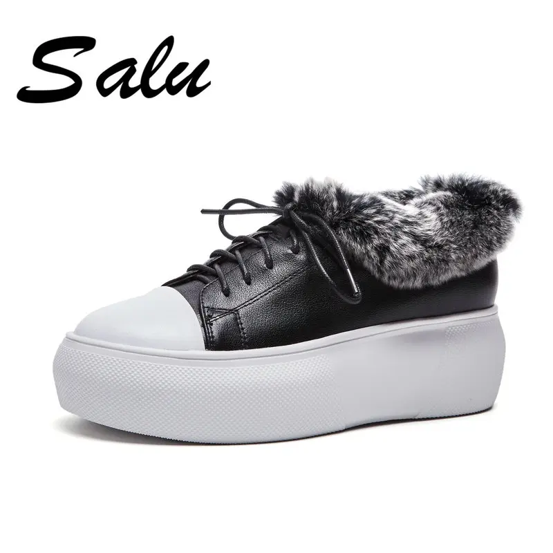 

salu Women Genuine Leather Boots Ankle Boots Fashion Chelsea platform Heels Ladies Booties Spring winter Ladies Shoes