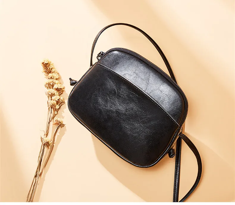 FoxTail& Lily Women Messenger Bag Genuine Leather Small Shell Bag Vintage Shoulder Bag Ladies Handbags Luxury Purse Women Bags