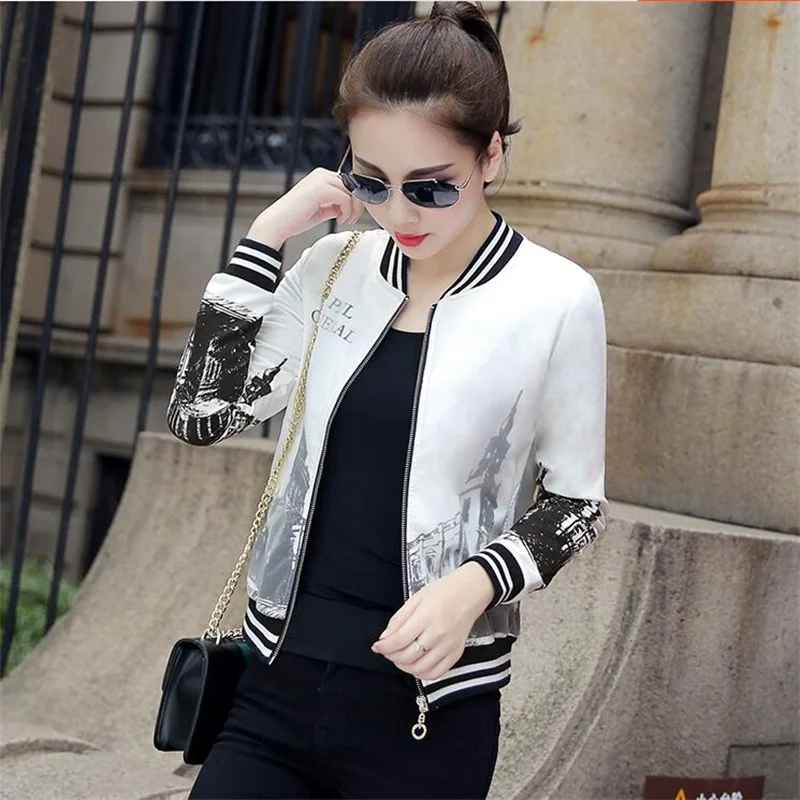 

2018 Spring and Autumn New Baseball Jersey Women Korean Print Long Sleeve Jacket Slim Fashion Joker Coat TB181248
