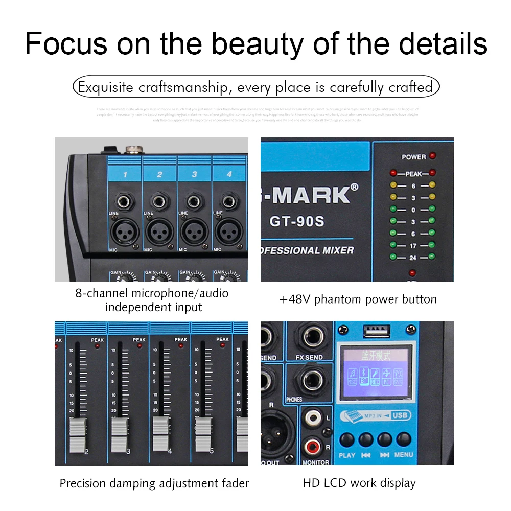G MARK GT90S микшер с USB DJ микшерная консоль MP3 Jack 9 канала караоке 48V усилитель для матч