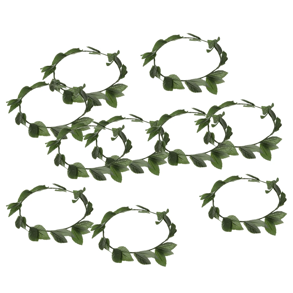 Set of 10pcs Fashion Plastic Green Leaf Roman Greek Goddess Laurel Wreath Headpiece Summer Beach Headband Photo Props