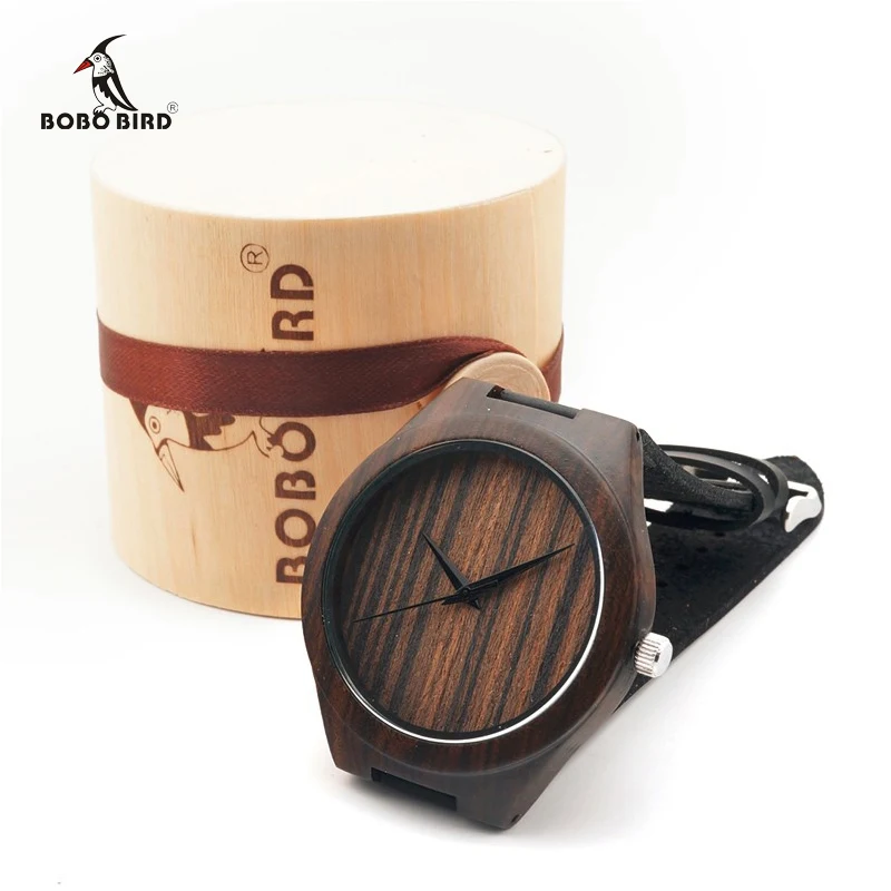 Prix pour Bobo bird noir en bois montres hommes bande de cuir véritable montre-bracelet en bois japon 2035 mouvement "quartz montres c-l17 Prix pour Bobo bird noir en bois montres hommes bande de cuir véritable montre-bracelet en bois japon 2035 mouvement "quartz montres c-l17