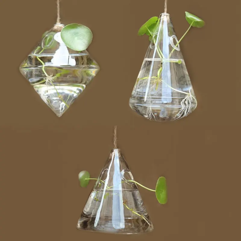 

Wall Glass Plant Flower Clear Container Indoor Hanging Vase Home Decor