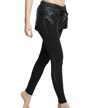 Черные спортивные штаны в форме сердца, женские лоскутные брюки из искусственной кожи, женские брюки-скинни, леггинсы, брюки для фитнеса, Спортивная одежда