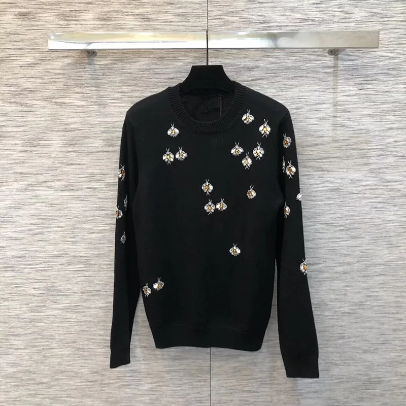 

2018 women fashion cashmere bee sequins knitted sweater pullover