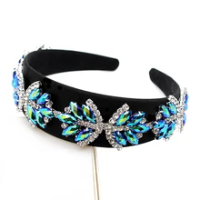40 мм ширина барокко Мода Роскошный AB синий и зеленый кристалл оголовье стразы лента для волос для женщин элегантные аксессуары для волос