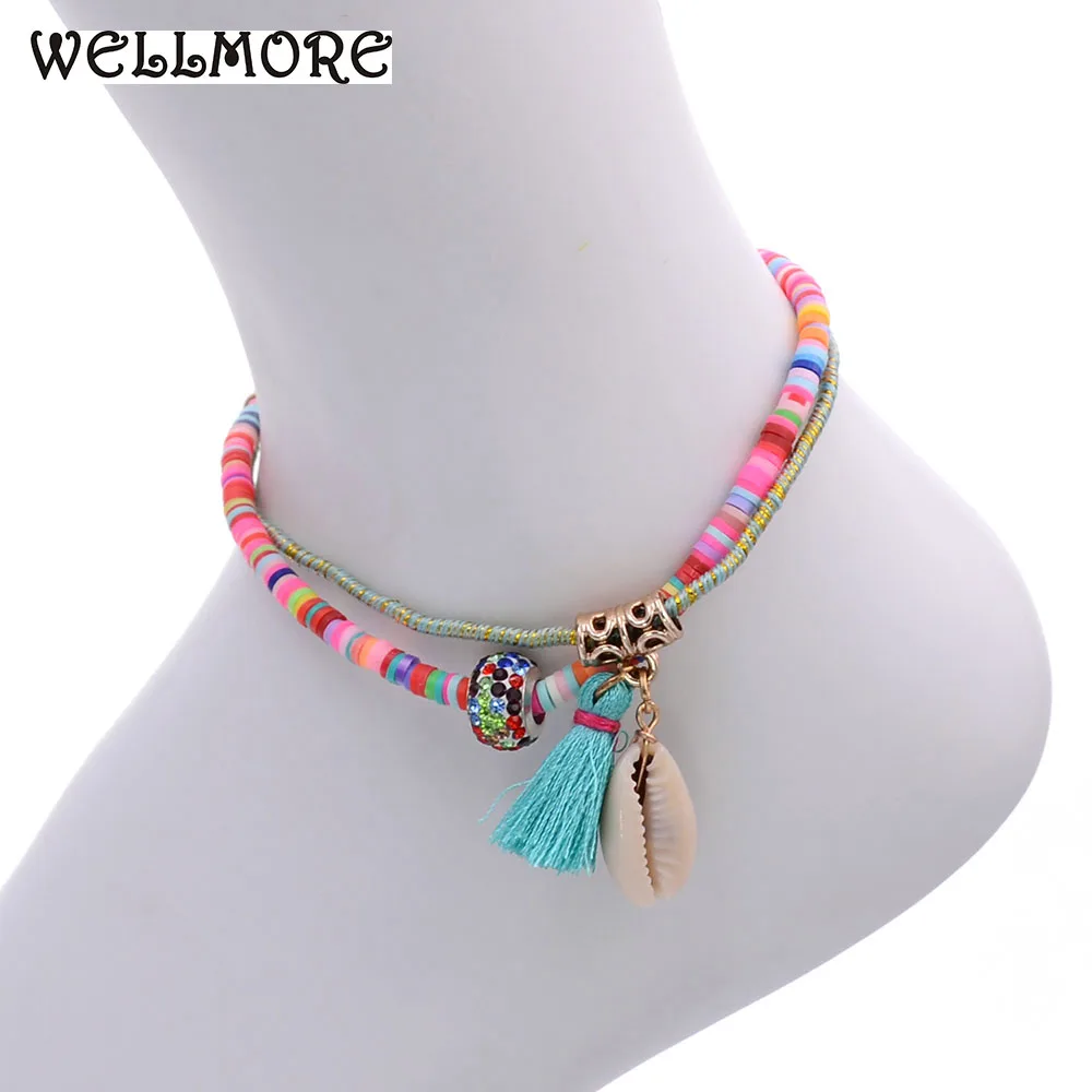 WELLMORE new handmade shell Anklet bohemia Anklets for women Holiday beach beads Anklet Foot summer Party Jewelry Gift