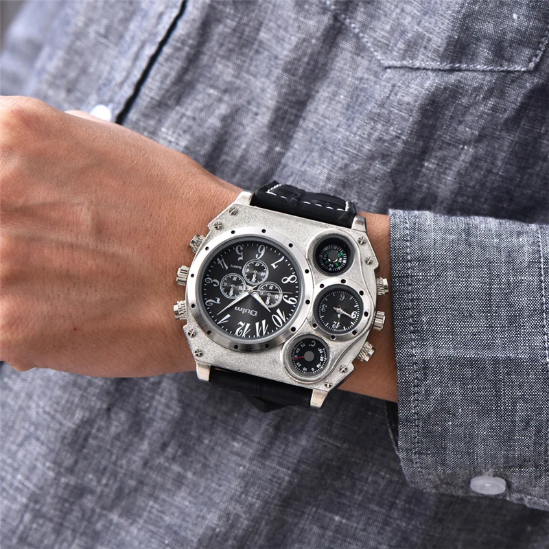 New Model OULM Watch Men Quartz Sports Leather Strap Watches Unique Male Military Wristwatch Big Quartz Clock Relojes Hombre